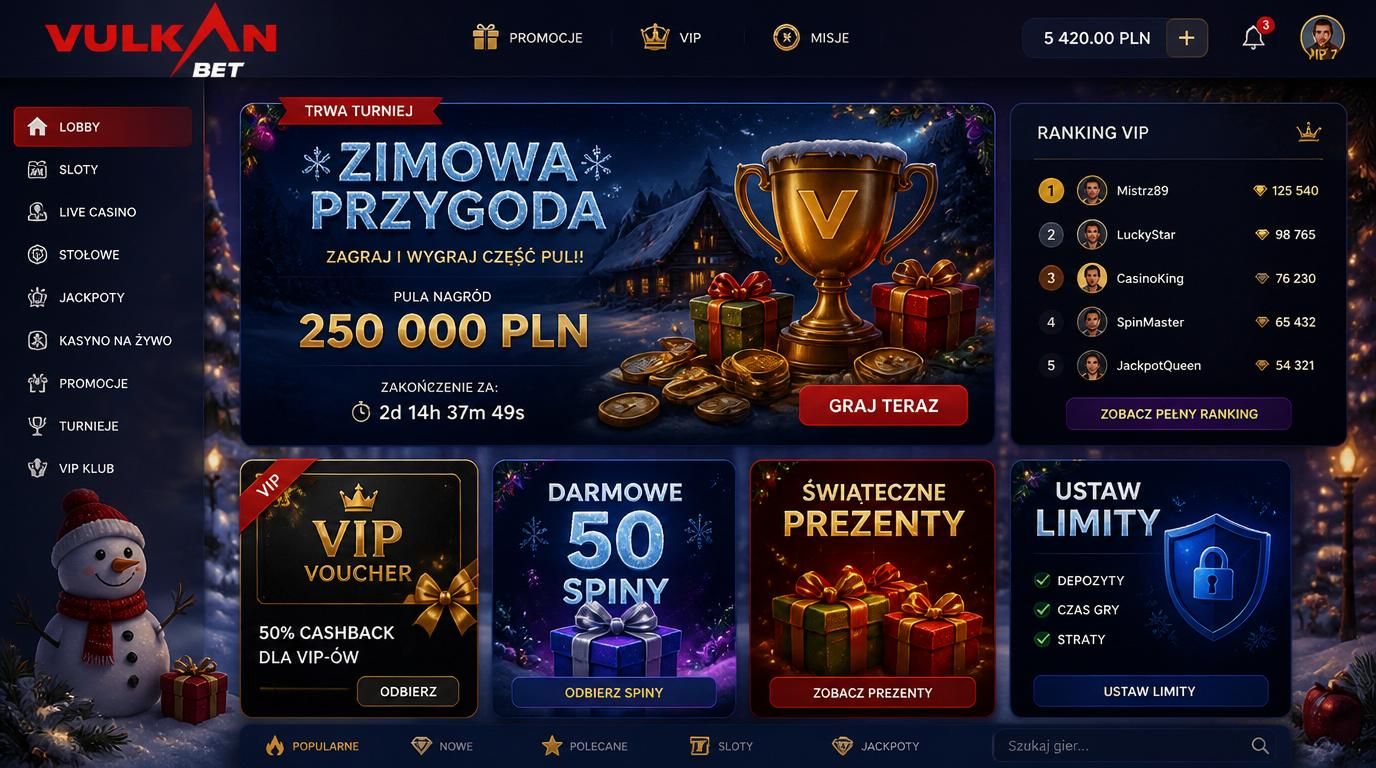 sezonowa promocja VIP motyw świąteczny, nagrody i wysoki limit akcji dla graczy VIP